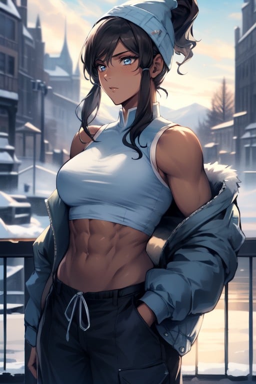 Korra The Legend Of Korra Snowboarding At A Ski Resort, 재킷, Wearing A Puffy Sleeveless Winter Jacket헨타이 AI 포르노