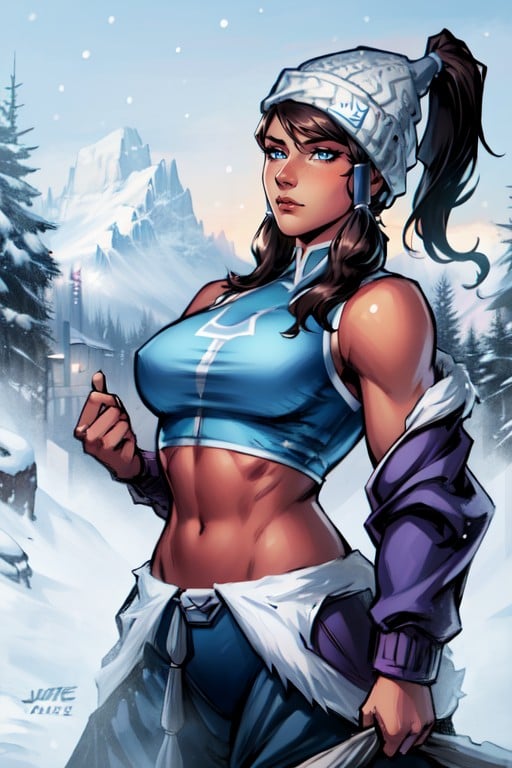 Korra The Legend Of Korra Snowboarding At A Ski Resort, Freckles, 美國萬畫AI黃片