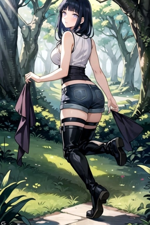 Hyuuga Hinata (naruto), Corpo Todo, Vista Lateral Hentai IA pornografia