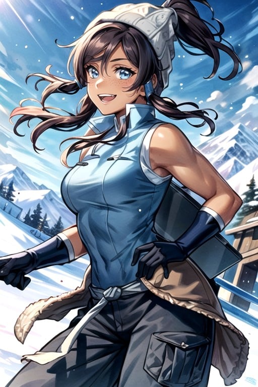 Beanie, Wearing A Puffy Sleeveless Winter Jacket, Confident Expression Hentai IA pornografia