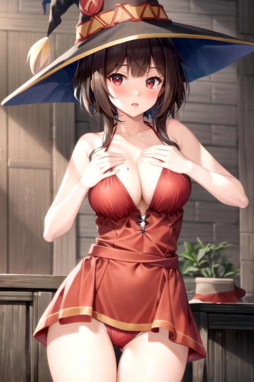 Squeezing Breasts, Bikini, Megumin (isekai Quartet) Hentai AI Porn