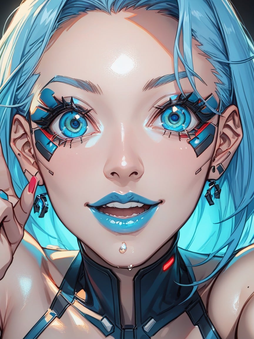 Makeup, Big Eyes, Shiny Blue Lips Hentai IA pornografia