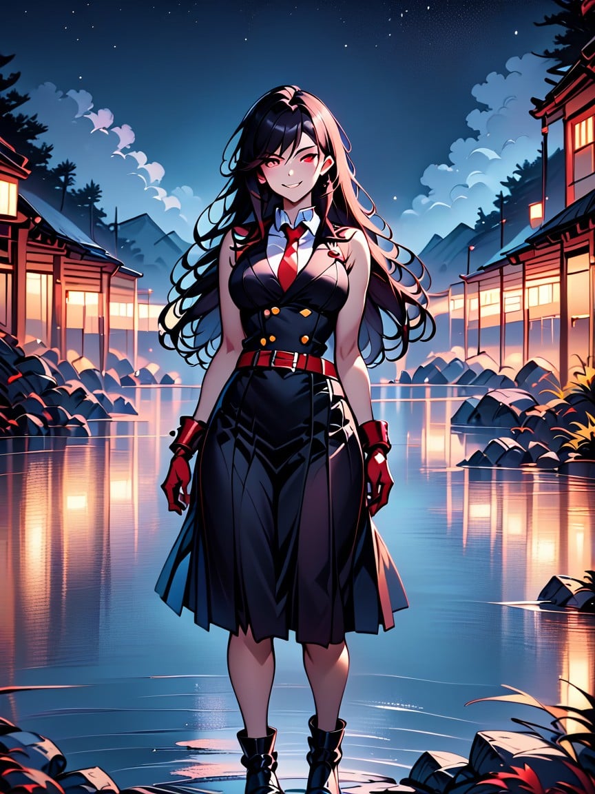 Medium Boobs, Akame From Akame Ga Kill, Red Belt That Has A Black Side Skirt Cover Over A Black Pleated SkirtPorno AI Hentai