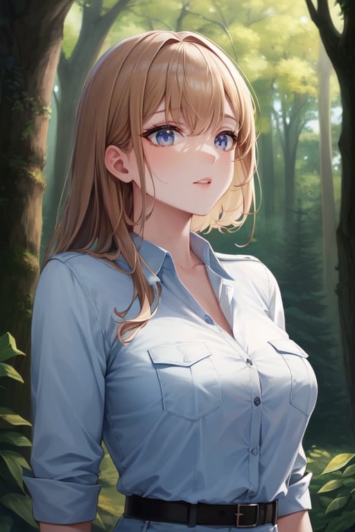 Khaki Button Up Shirt Park Ranger Woodlands With A Firewater Tower AI Porn