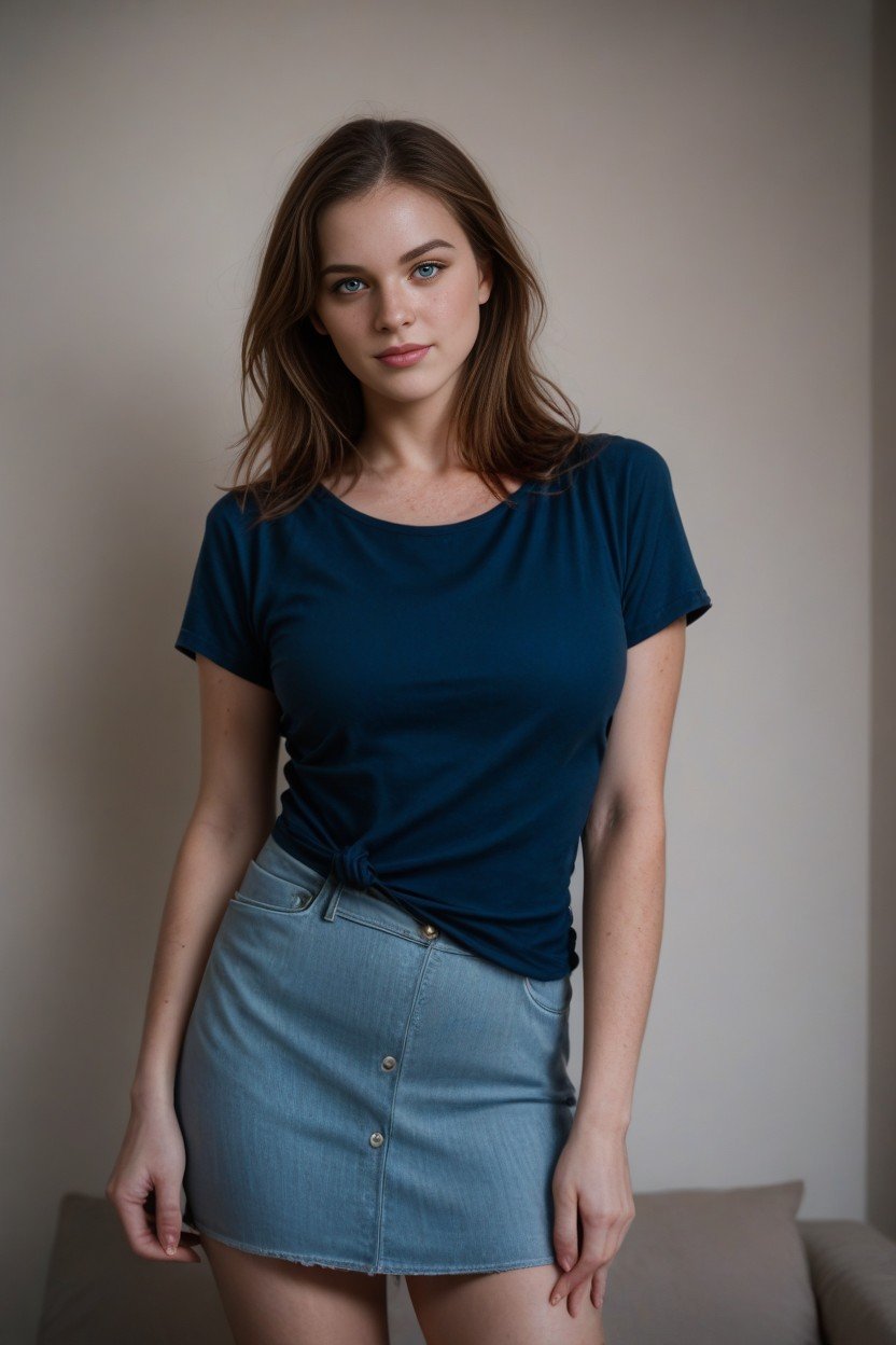 Blue Eyes, Woman, Blue Tshirt AI Porn