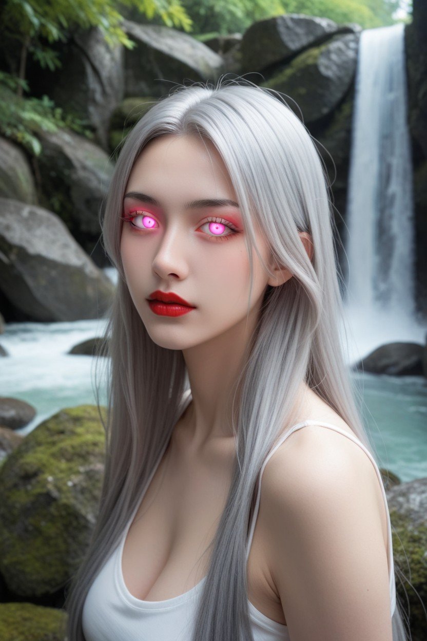 Extremely Pale White Skin, Pink Eyes, Ash Hair Furry AI Porn