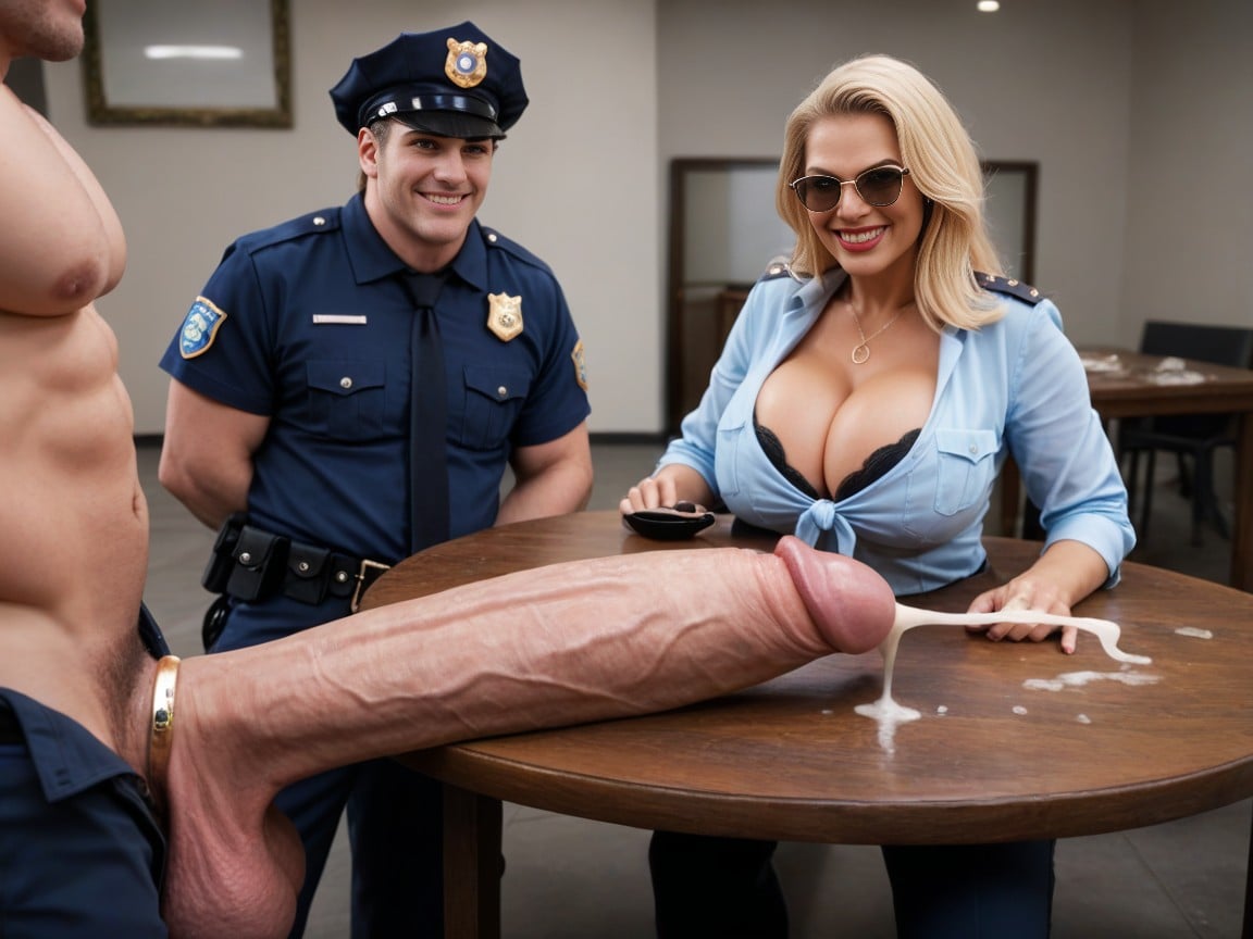 Looking At Viewer, Police Station, Cock Laying On Table Shemale AI Porn