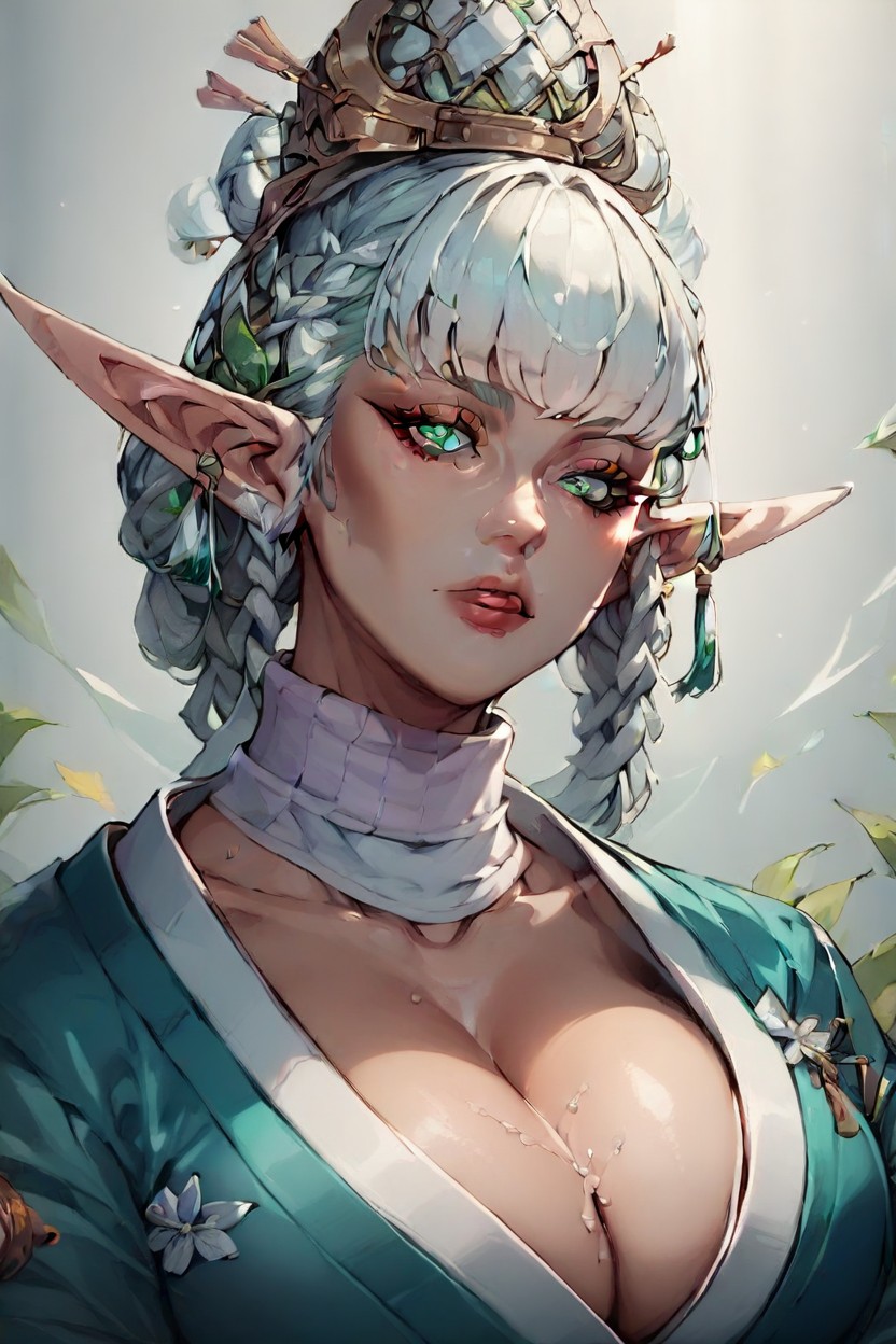 Waist Shot, White Karate Kimono, Elf Female Hentai AI Porn