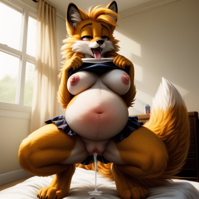 Cowgirl Position, Fat Belly, Bulging Belly Furry AI Porn