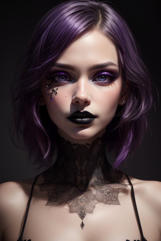 Pale Skin Emo Black Lipstick Purple HairAI黃片