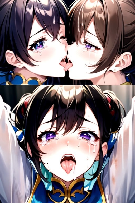 Bras En L'air, Chun Li And Juri Licking Each Other's Tongues With Their Tongues Covered In Cum And Their Bodies Covered In Cum, They Are Street FightersPorno IA transsexuelle