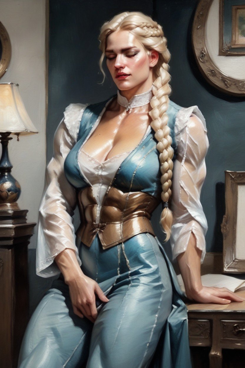 Outfit, Muscular Woman, Blond Braided Hair Pornografia de IA