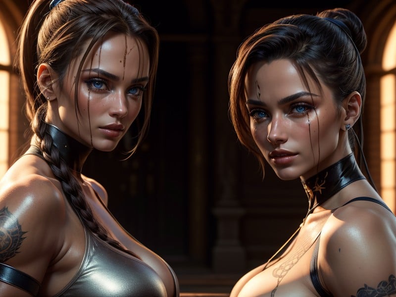 2 Pessoas, Lara Croft And Chun-li Fighting, Genetrate Two Womens With Huge Boobs Pornografia de IA