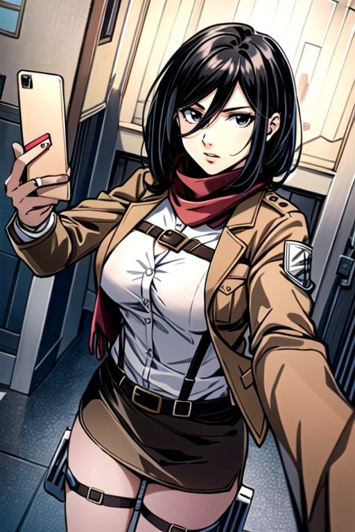 Mikasa Ackerman (attack On Titan), Selfie, Underboob Shemale AI Porn