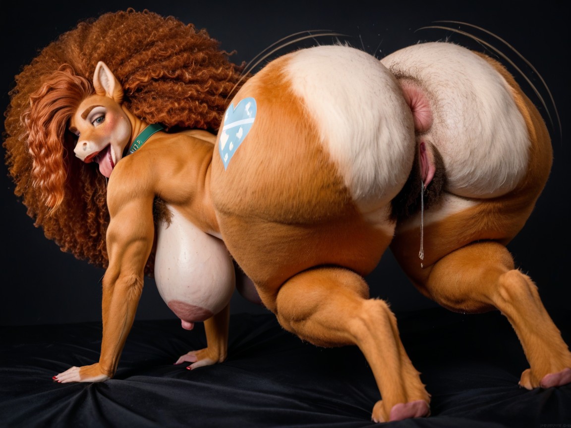 Impossibly Huge Furry Pussy, Saliva Dripping, Hyper Bubble Butt Bbl AI Porn