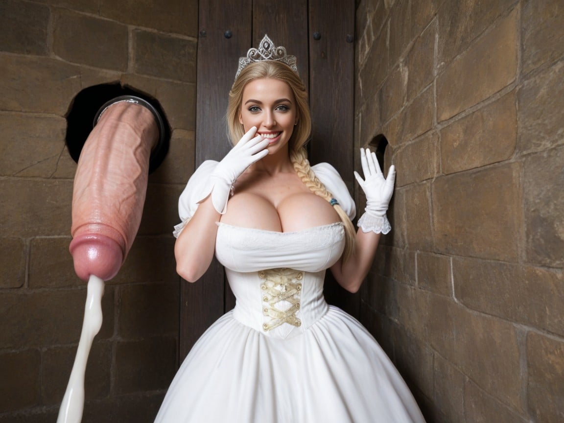 Castle, Hand Covering Mouth, Blonde Shemale AI Porn