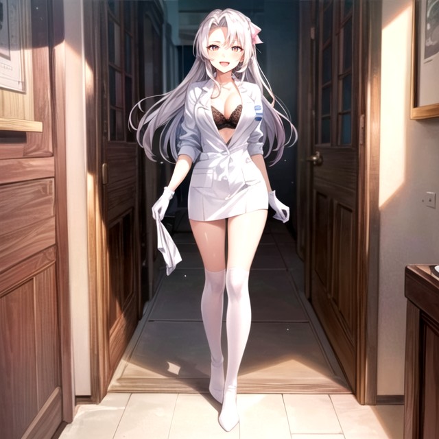 White Skirt, White Stocking, 職場で閲覧可能ヘンタイAIポルノ