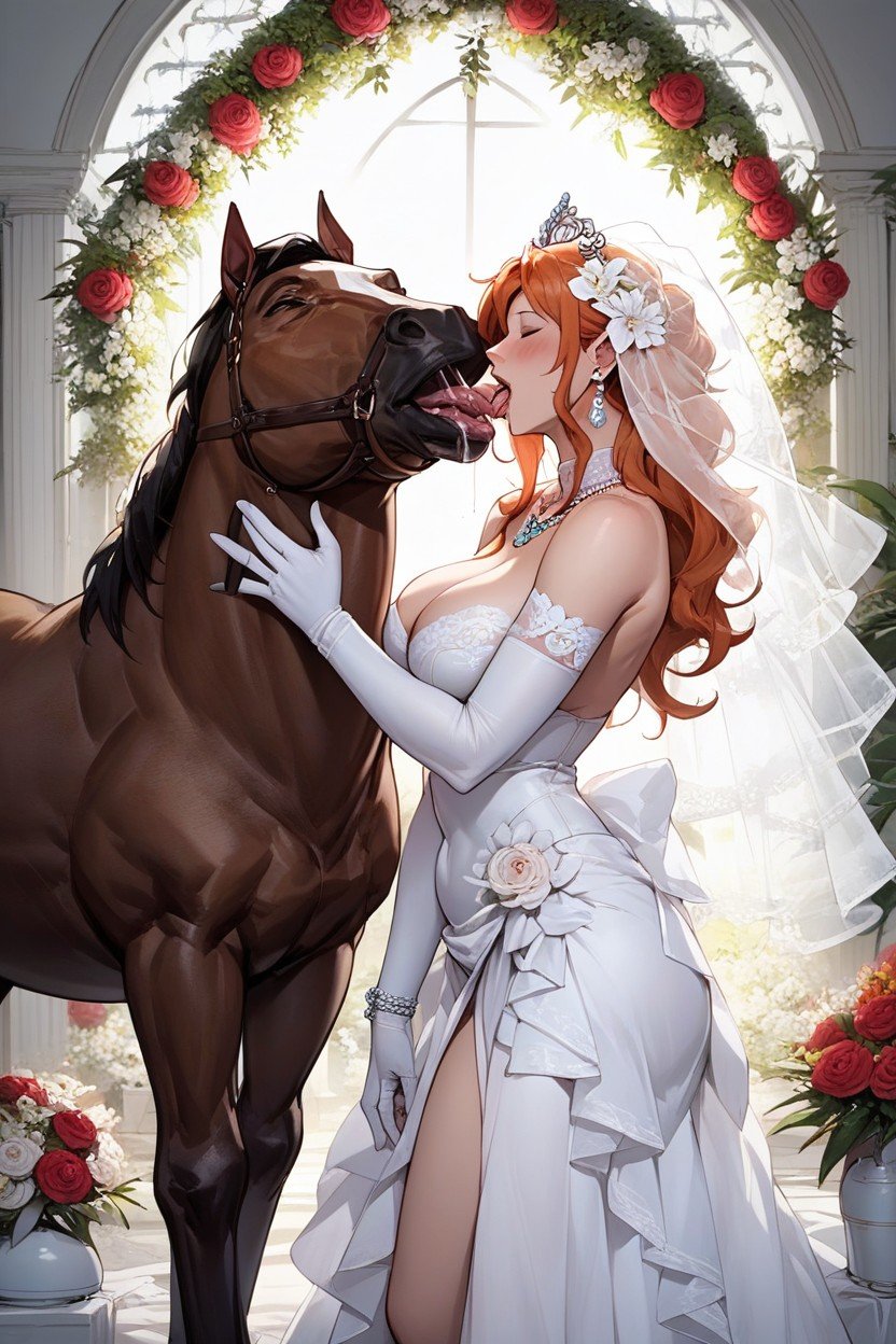 Nami In Wedding Dress Full Cloth Zoophilia Horse French Kiss, 婚禮, 小姐姐AI獸人黃片