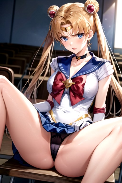 Classroom, Sailor Moon, Sitting Down Legs Spread AI Porn