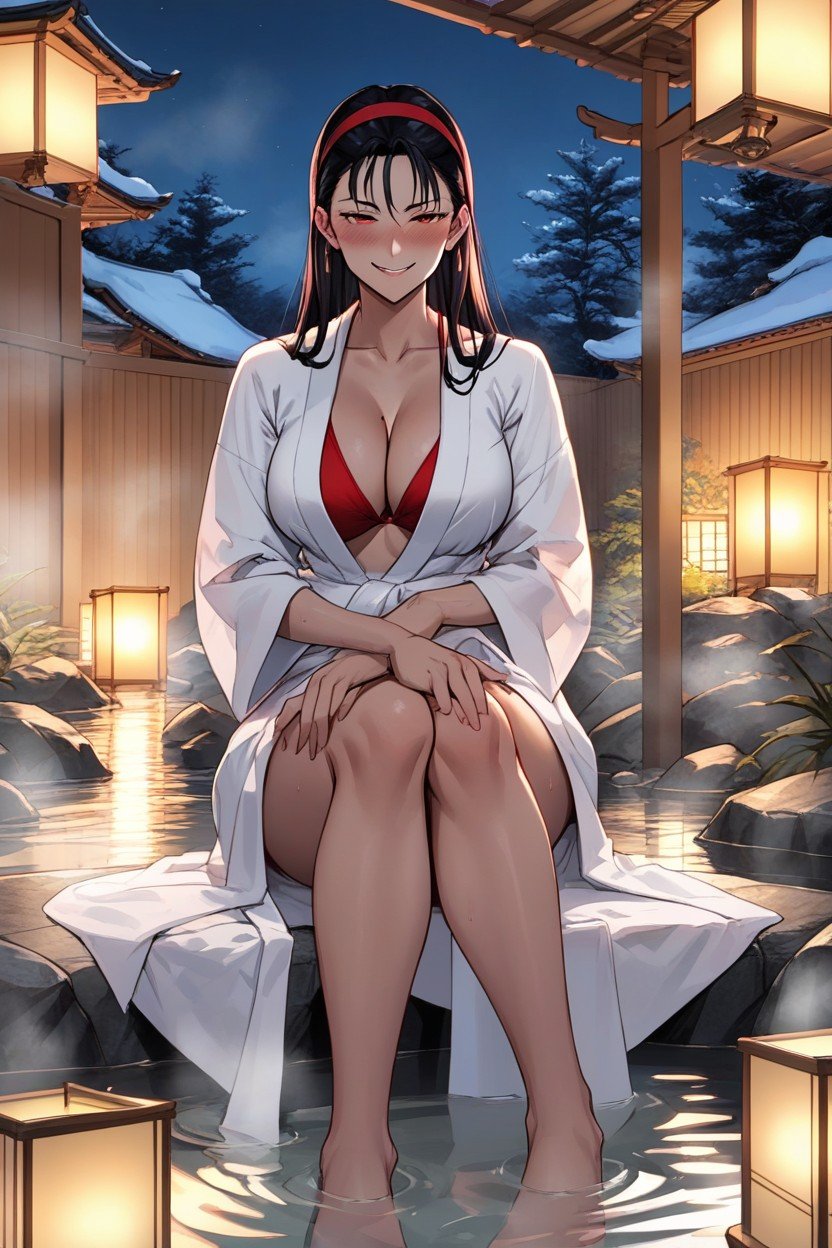 Sitting Down, Bathrobe, Night AI Porn