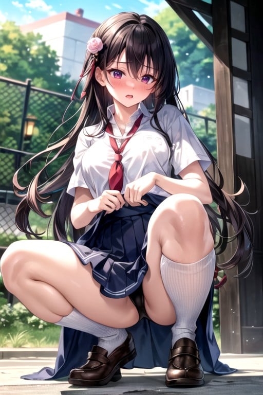 School Uniform, Squatting, Small Breast AI Porn