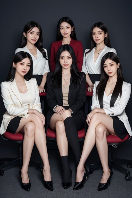 Red Eyes, Long Black Hair, Red Office BlazerAI 포르노