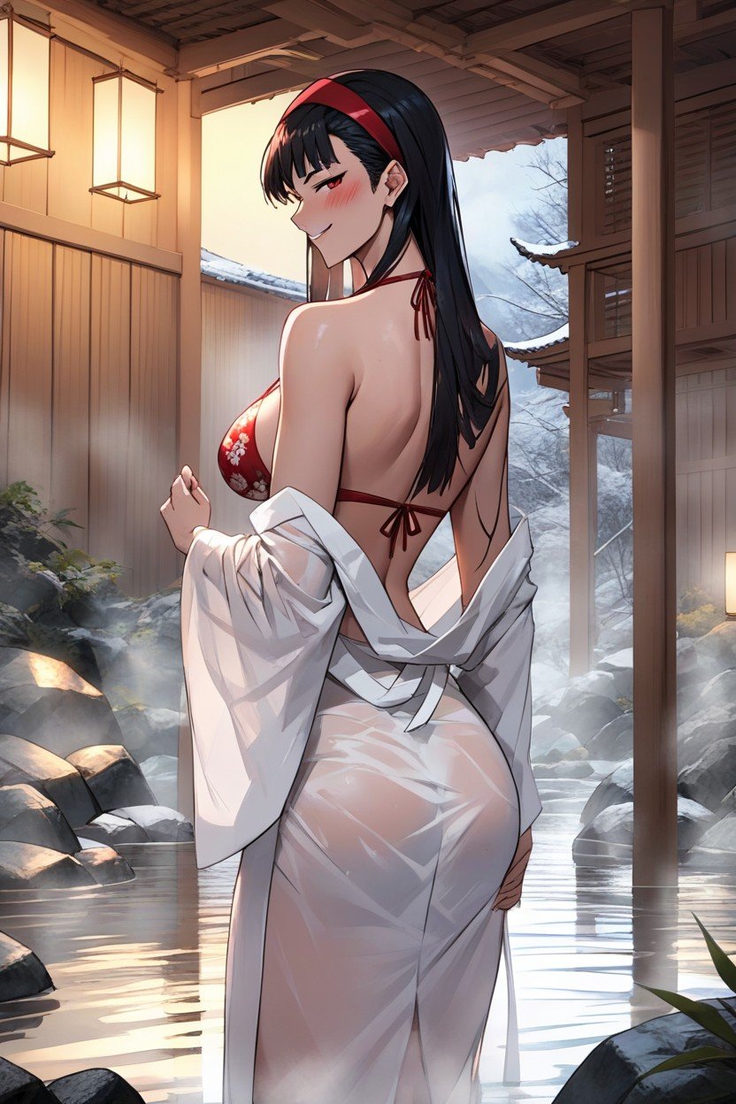 Red Floral Bikini, 晚上, Rear ViewAI黄片