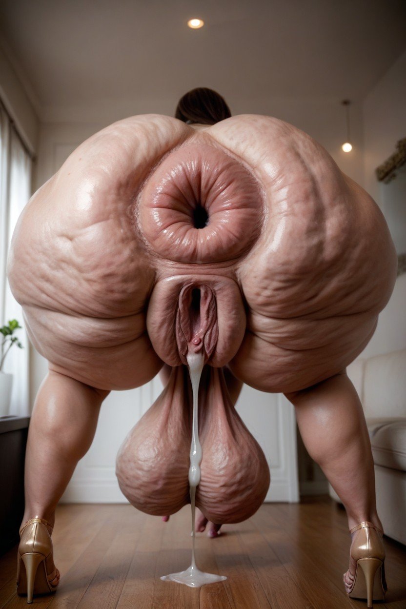 Hyper Protruding Anus, Excessive Huge Balls, Huge Extended Saggy BoobsAIポルノ