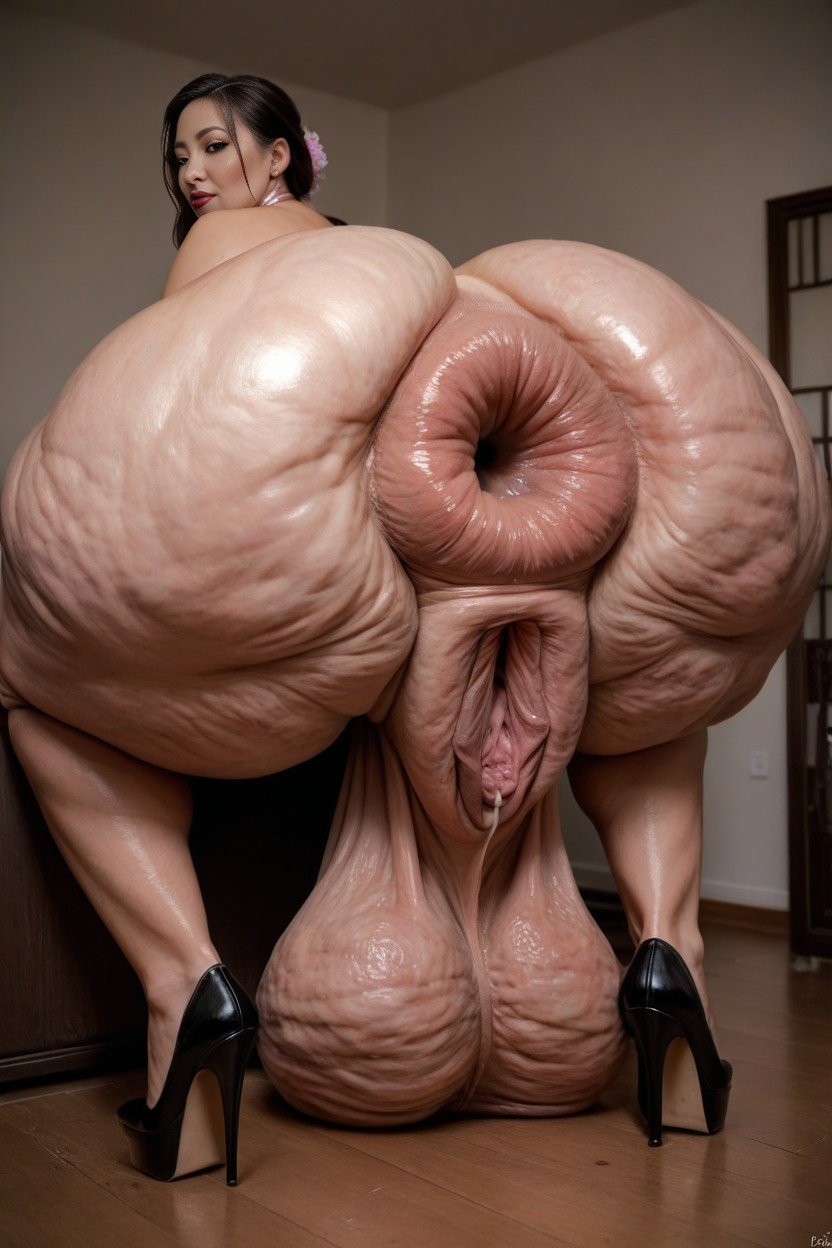 Hyper Protruding Anus, Cellulite, Excessive Huge Balls Pornografia de IA