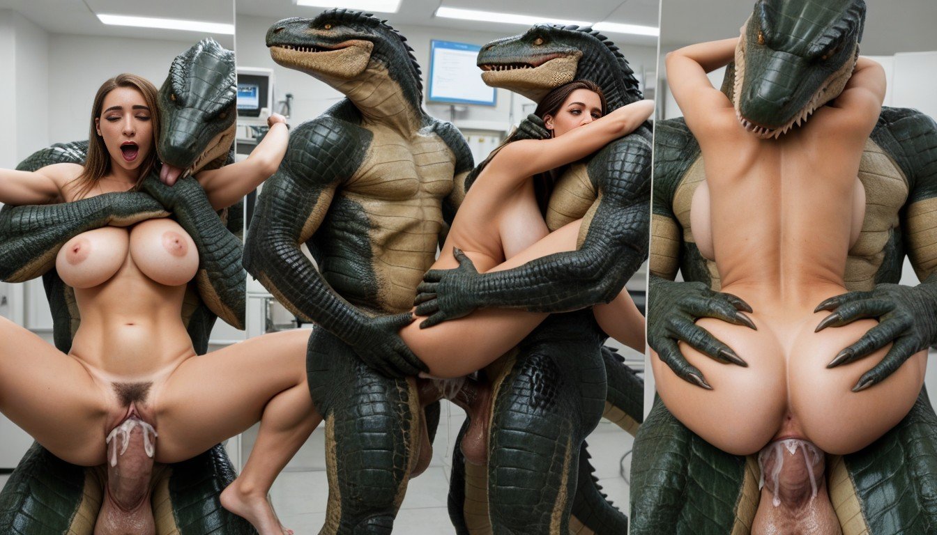 Partial Stomach Bulge, Massive Green Lizardmen Monster, Vaginal Penetration By Lizardmans Extremely Large And Thick Reptile Monster CockニューハーフAIポルノ