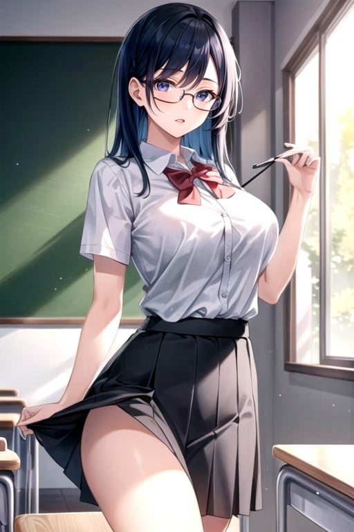 No Panties, Lifting Skirt, Blue HairPorno AI