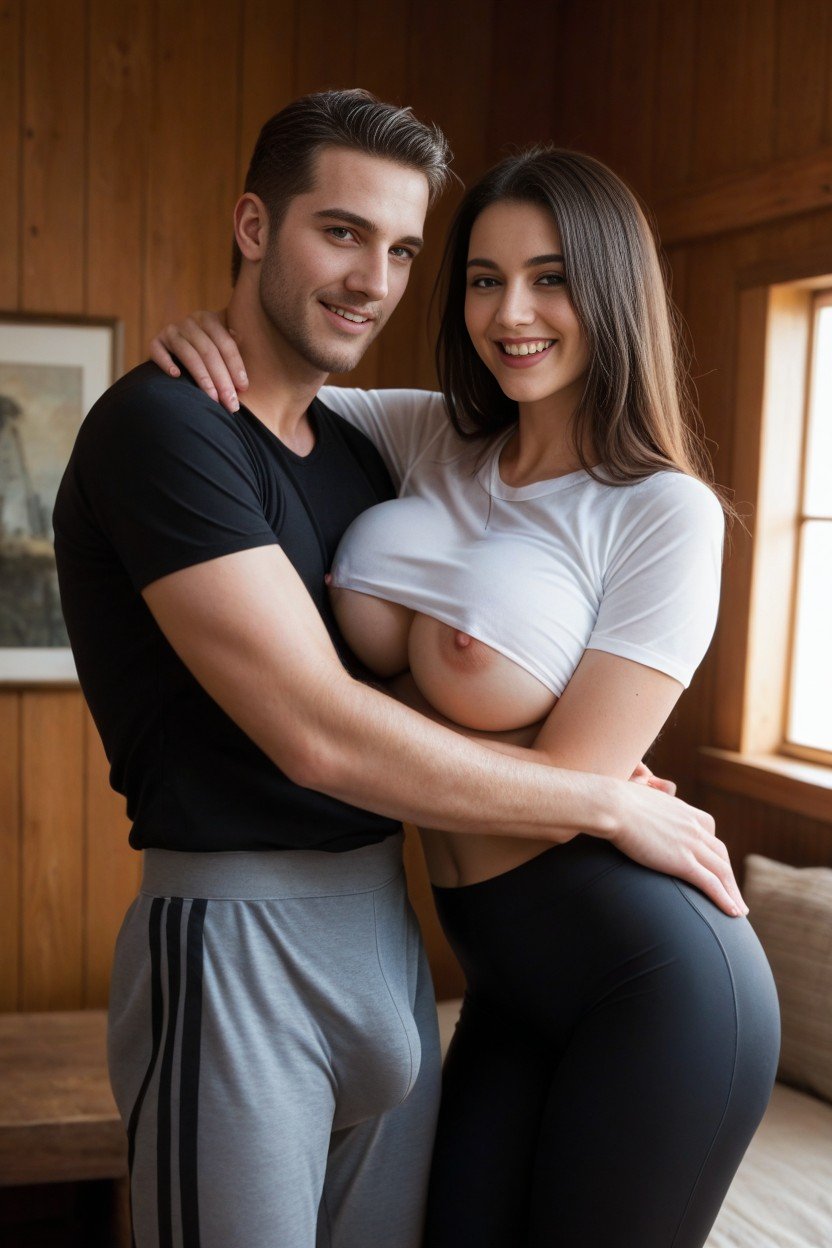 Man Facing Camera, Underboobs, Wear Sportbra And Yoga Pants쉬메일 AI 포르노