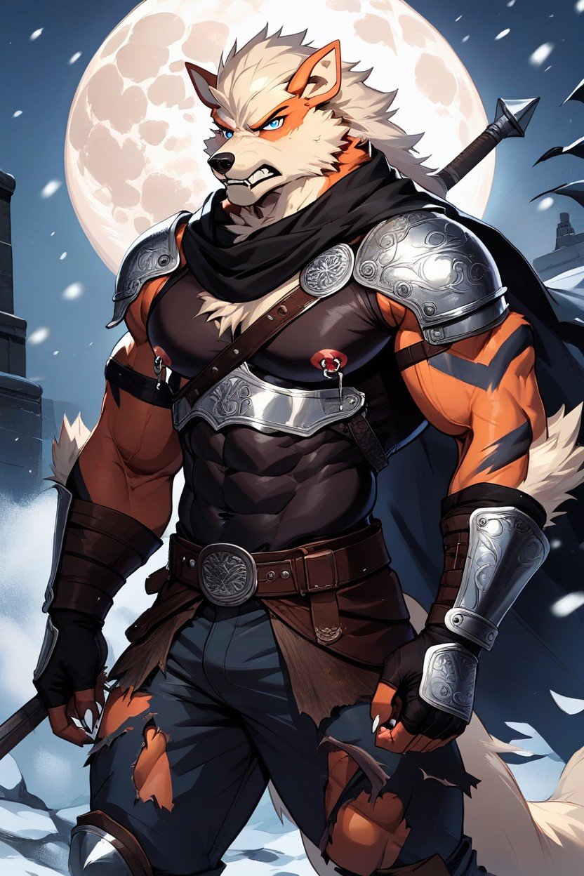 Arcanine, Roupas Rasgadas, Combat Stance Pornografia peluda com IA