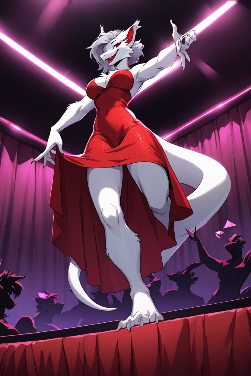 Red Dress, Dancing, White Lizard WomanPorno AI Furry