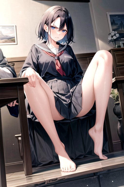 School Uniform, Sitting Down Legs Spread, Small Ass AI Porn