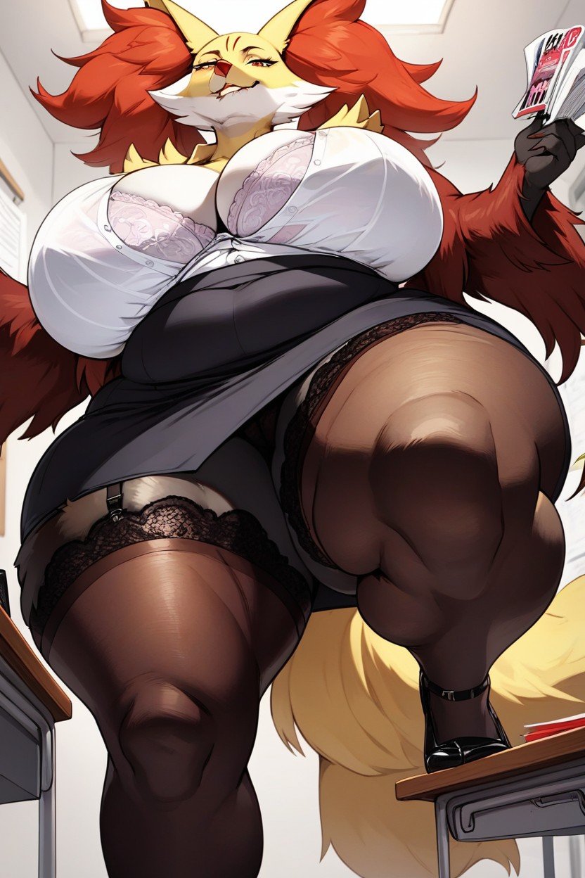 Delphox, Extremely Large Ass, Magazine Cover Furry AI Porn