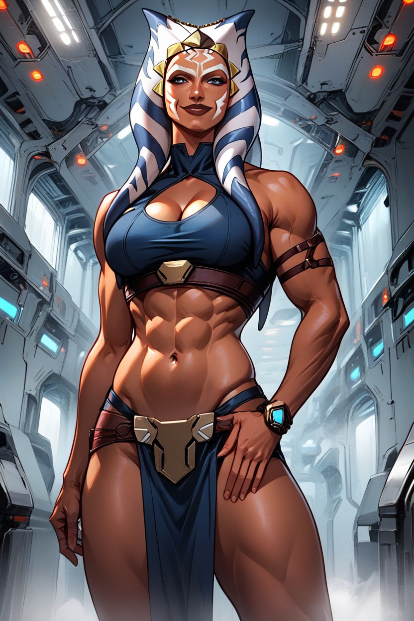 Ahsoka Tano Is Muscular, Dark Blue Loincloth, StehenFurry KI Porno