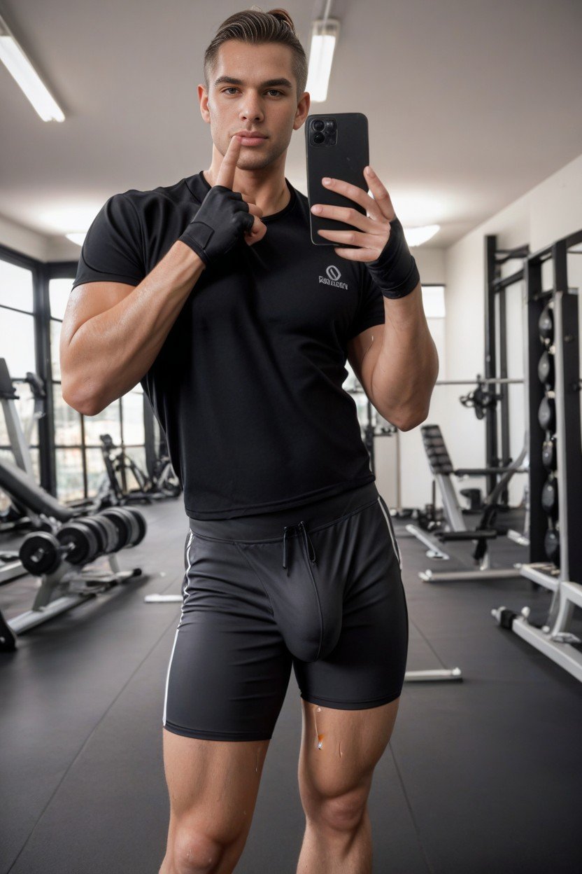 European Man, At Gym, Foto Da Cintura Pornografia de IA