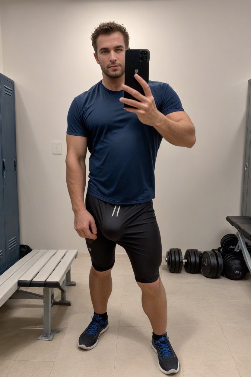 Man Wear Full Black T-shirt And Sportwear, Gimnasio, DelgadaPorno AI