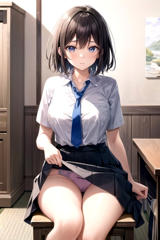 Sentada, Culo Pequeño, Uniforme EscolarPorno AI Hentai