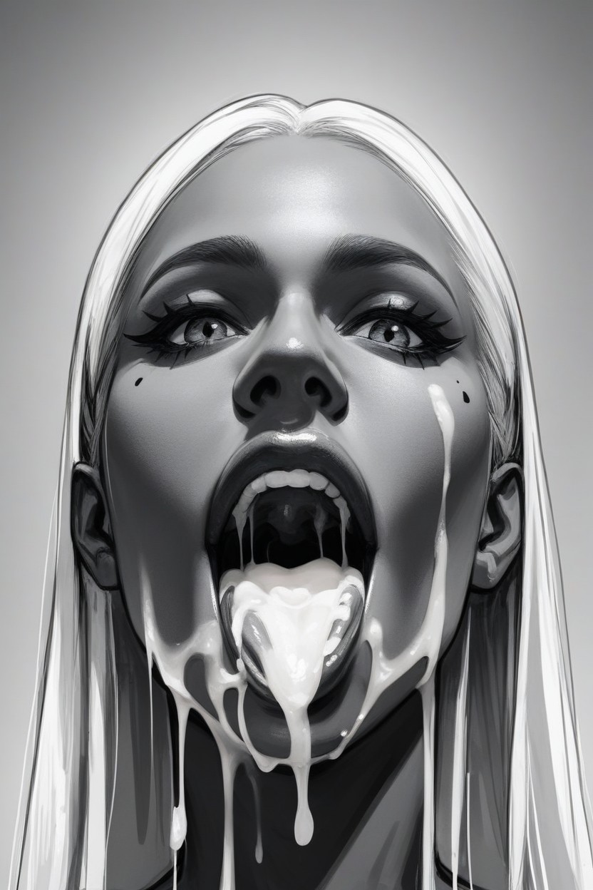 Cum Pouring Out Of Mouth, Primeiro Plano, Open Mouth Pornografia de IA