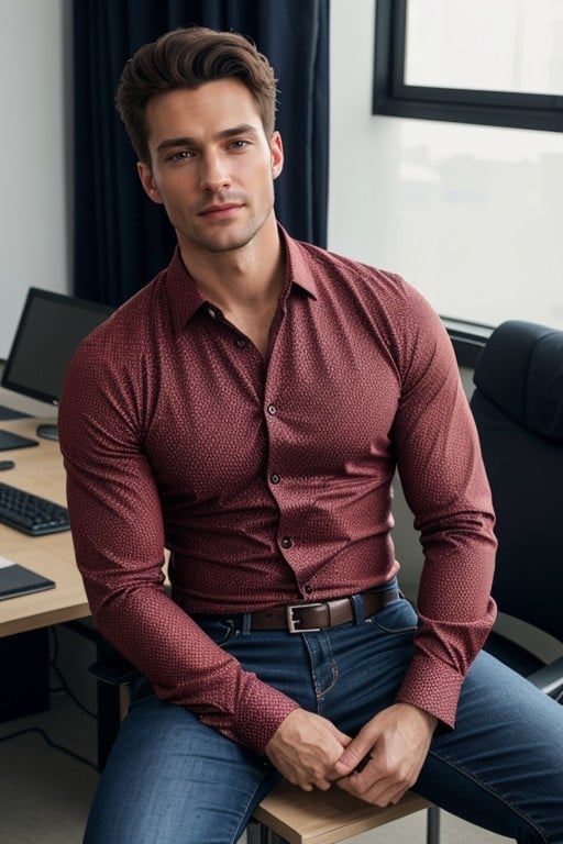 Man Sitting In Office, Black Shirt, Selfie人妖AI色情