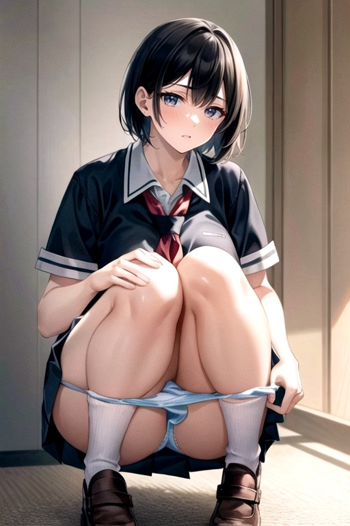 School Uniform, Small Breast, Squatting Hentai AI Porn