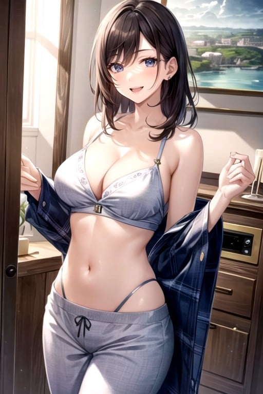 Navel Exposed, Pyjamas, Cute AI Porn