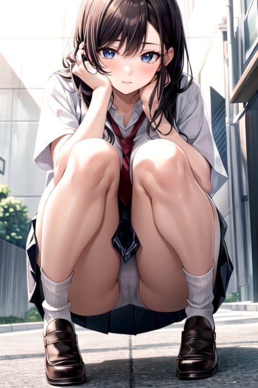 Small Ass, Squatting, School Uniform AI Porn