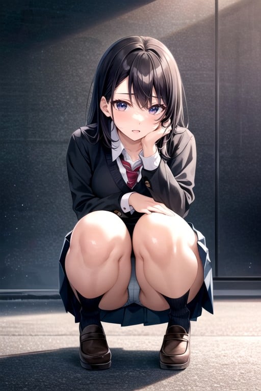 School Uniform, Lifting Skirt, Squatting Hentai AI Porn