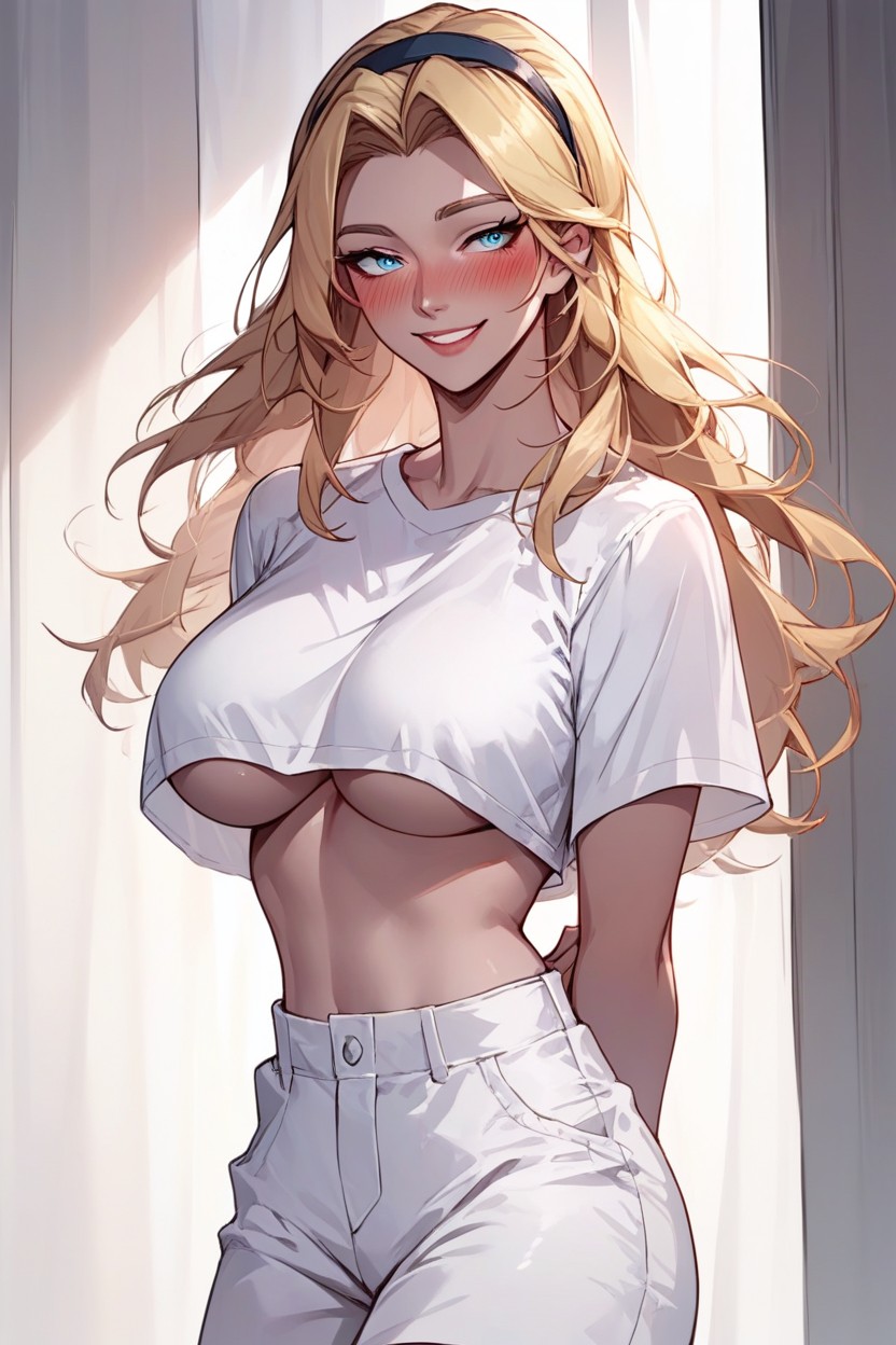 Mischievous (smiling While Blushing), Luxanna Crownguard From League Of Legends, White Shorts AI Porn