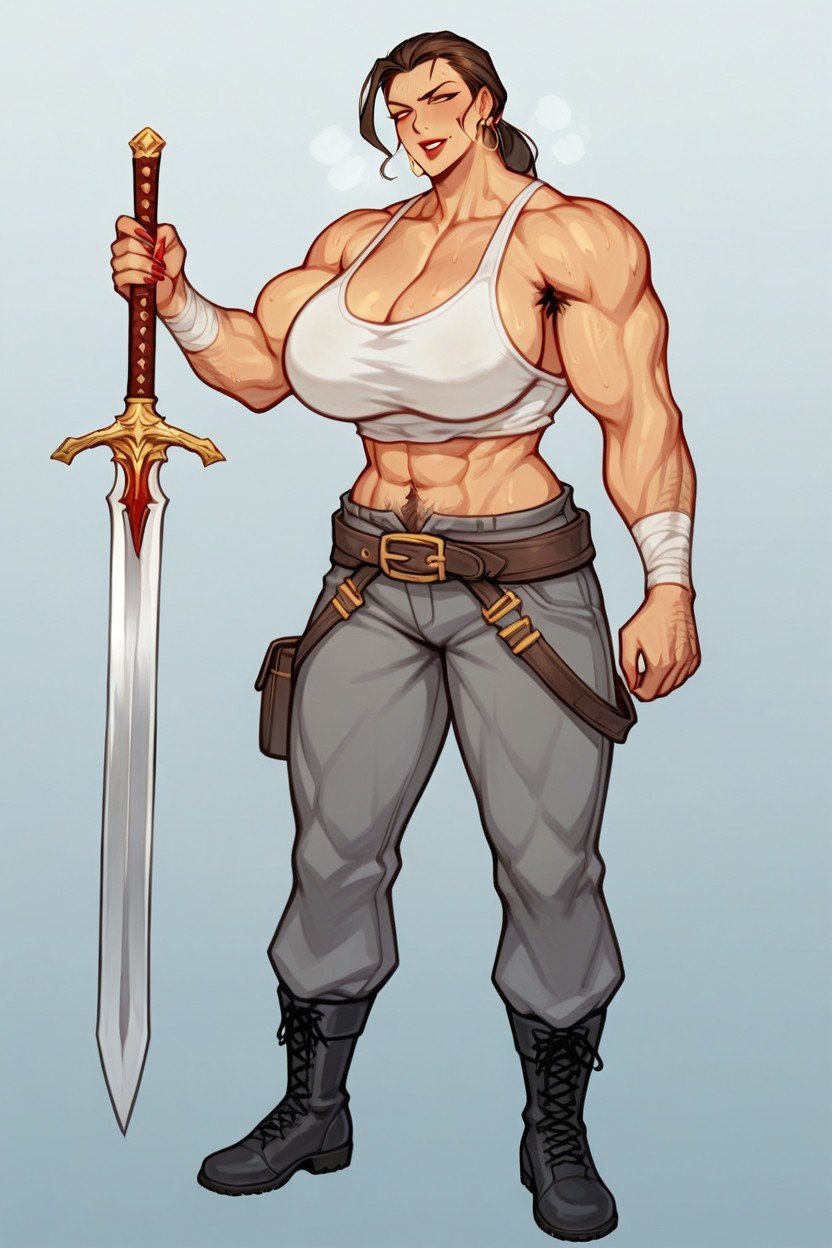 And Plain, "its Way Too Early To Try To Beat Me!" Appearance Slightly Muscular Build With Large Breasts Cm Tall Her Body Hair Is Reddish Brown, Based On The Image Of A Spartan Type Hentai AI Porn