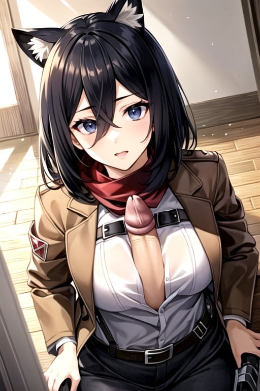 Mikasa Ackerman (attack On Titan), Pelo Negro, Cogida De Tetas (primera Persona)Porno IA de transexuales