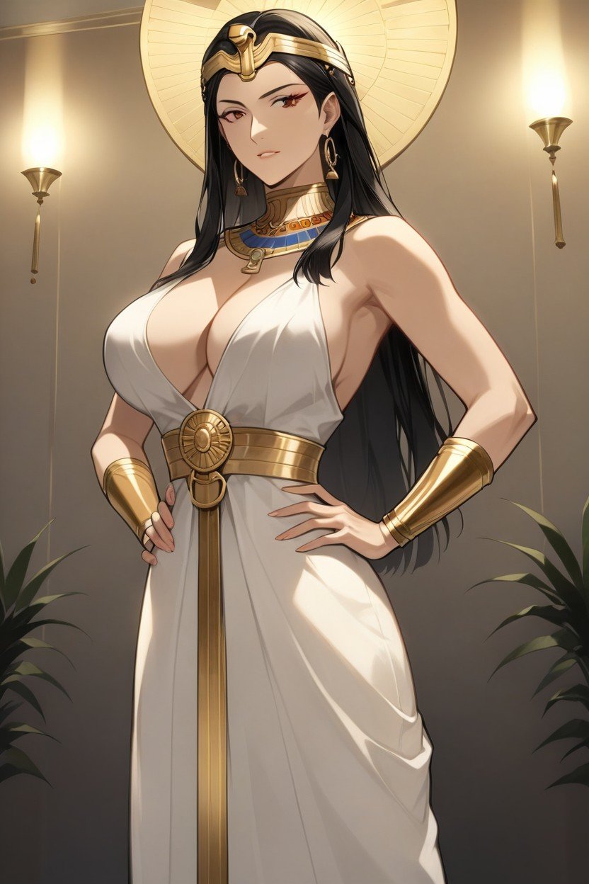 Loose Dress Dont Cover Her Tits, Black Intricate Background, Golden BracersAI獸人黃片